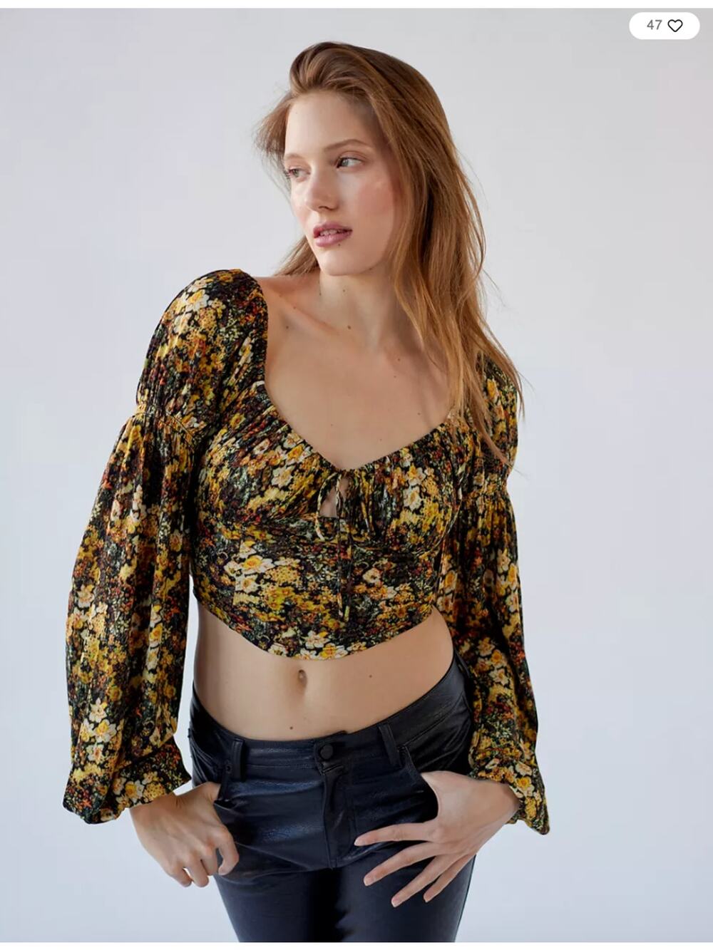 Urban Outitterss Elowen Puff Sleeve Cropped Blouse Black Floral Small NWT